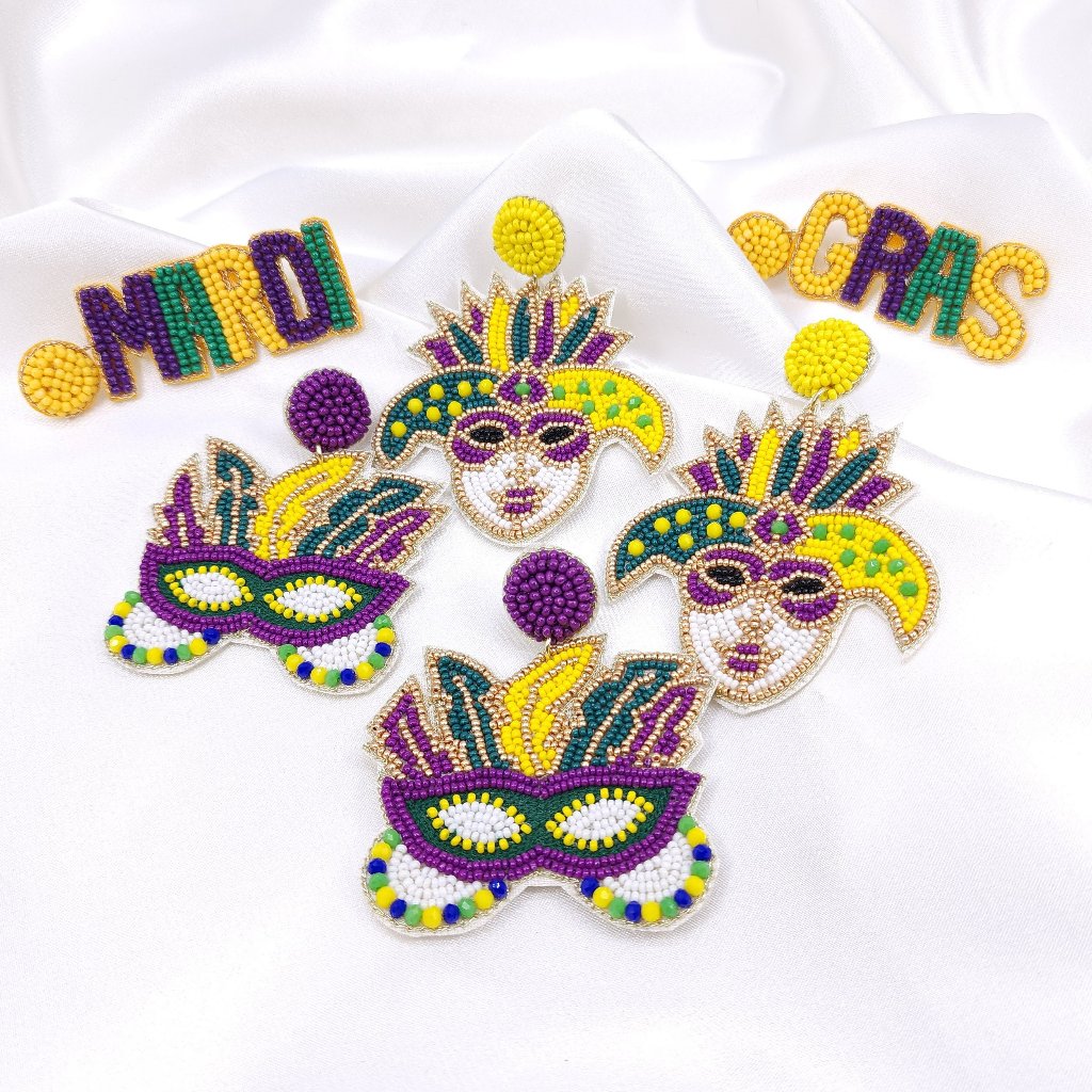 Mardi Gras Beaded Earrings Mardi Gras Earrings Mardi Gras Jewelry Carnival Pa